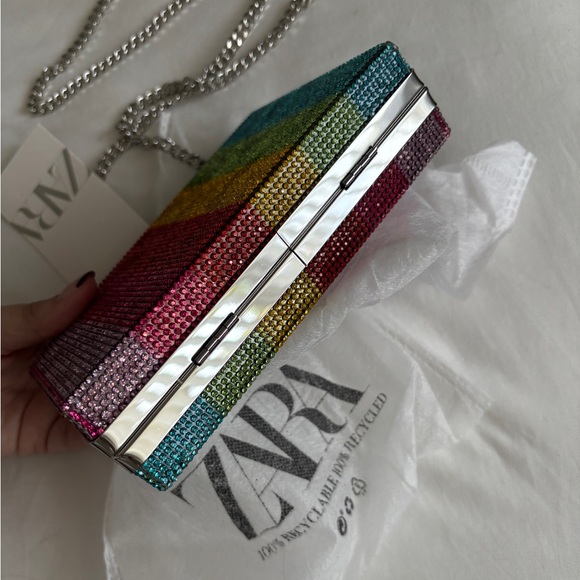 NWT Zara Rainbow Embellished Rhinestone Crossbody Clutch Evening Rare - Picture 5 of 9